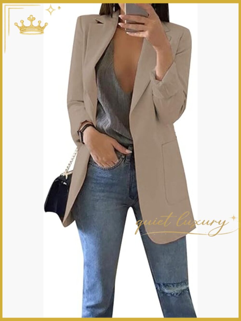 Long Sleeve Blazer Open Front Slim Fit Work Jacket Coat